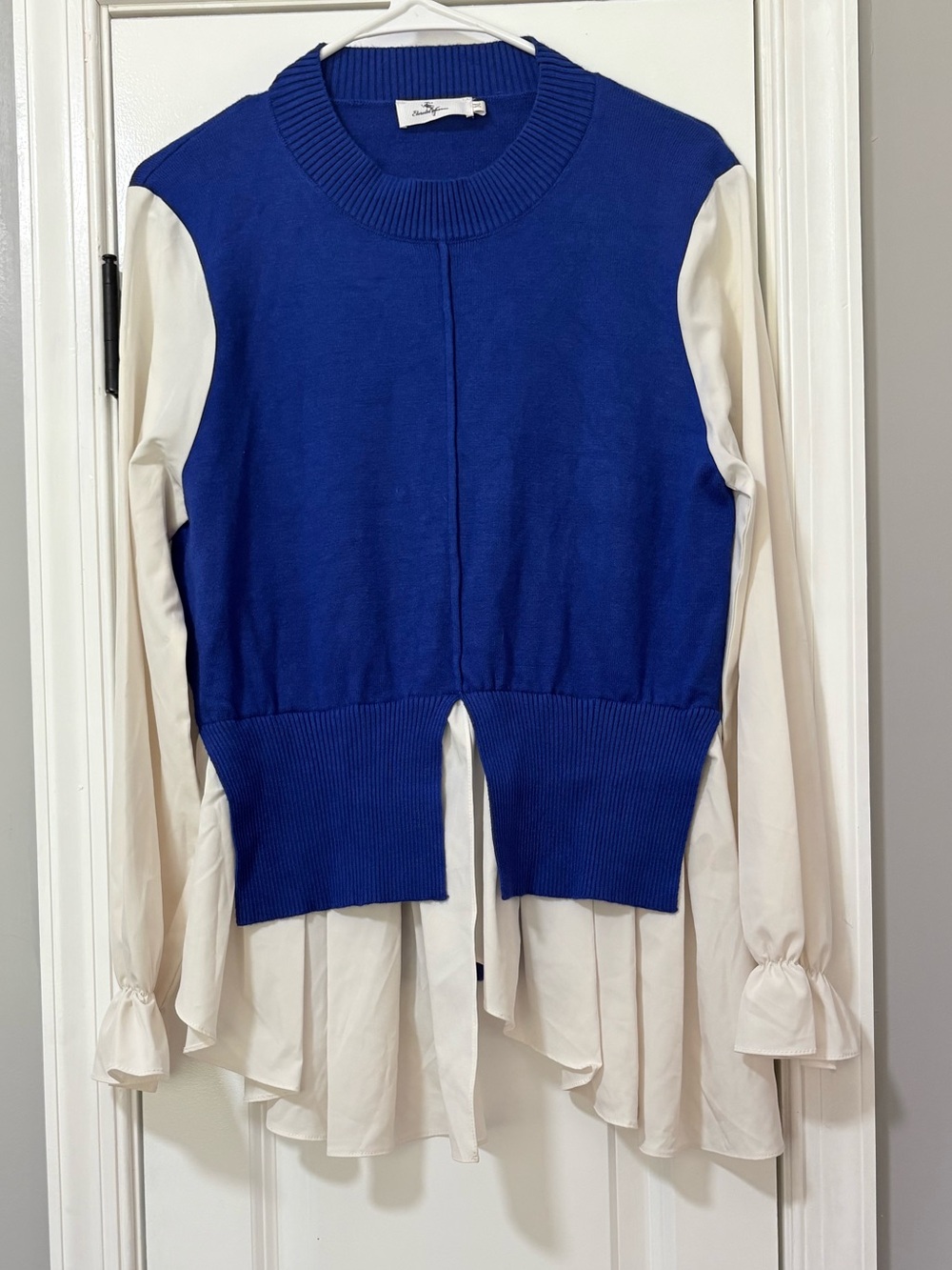 Layered Royal Blue and Cream Knit Blouse